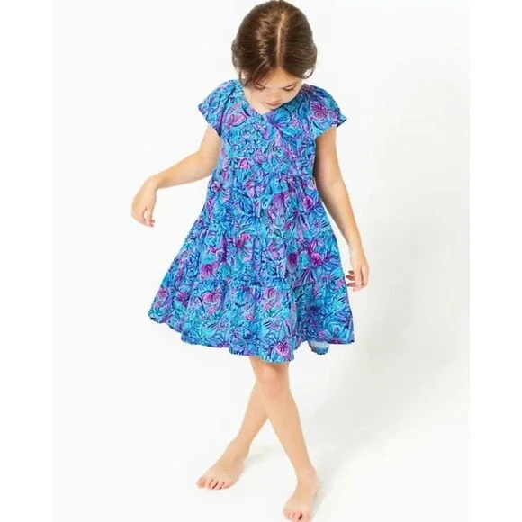 Lilly Pulitzer Girls Mini Kawai Dress Breakwater Blue Cotton S 4-5 YRS 281165